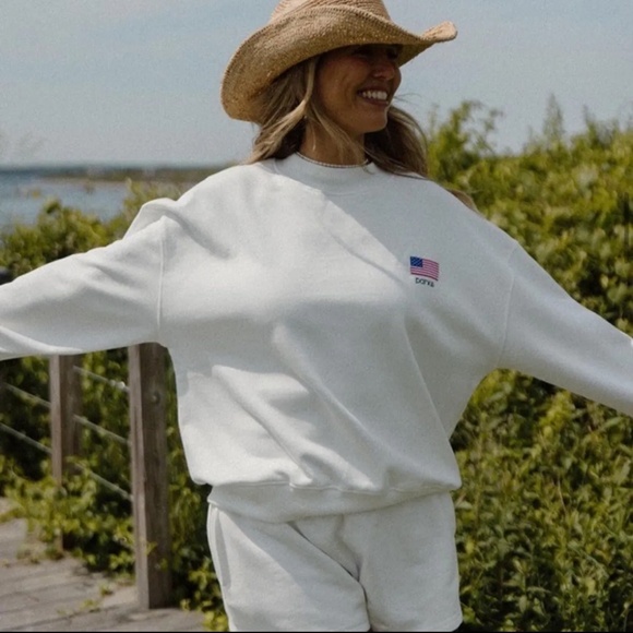 PARKE American Flag Shrunken Mockneck Sweatshirt White French Terry size S/M - Picture 6 of 6